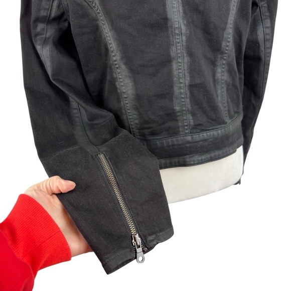 PAIGE Sydney Moto Jacket Night Flight Sherpa Coated Black Stretch Denim Large - Picture 11 of 16